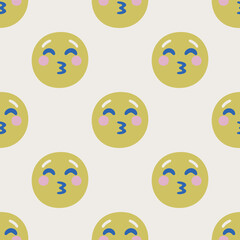 Seamless vector facial expression pattern. Repeat chat emoji background for fabric, textile, wrapping, cover etc.	
