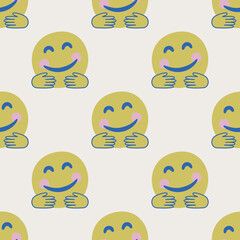 Seamless vector facial expression pattern. Repeat chat emoji background for fabric, textile, wrapping, cover etc.	