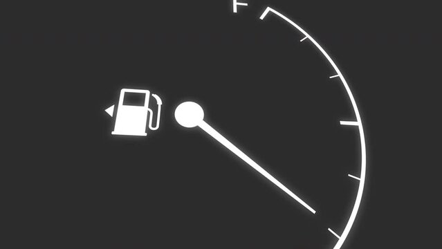 Fuel meter going up - fuel gauge indicator full tank animation, dashboard meter filling animation. Vehicle petrol diesel level indicator animation with camera movement.