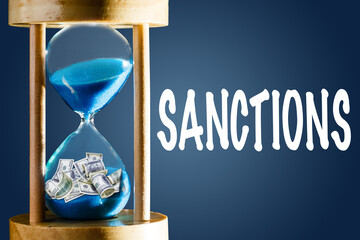 word Sanctions written on paper. the concept on the topic of sanctions in Russia - obrazy, fototapety, plakaty