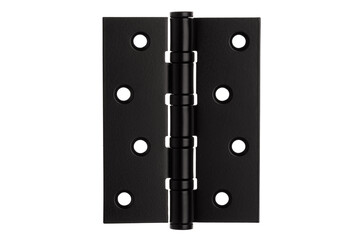 Door hinges made of metal on a white isolated background. Hinges for doors of a room, apartment, office, warehouse and other premises. Fastening for doors on the frame and on the wall.