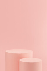 Romantic pastel pink stage with top of two round podiums mockup for presentation cosmetic product,...