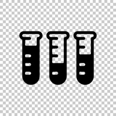 Test tube with blood, medical logo, simple icon. Black symbol on transparent background