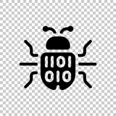 Simple bug icon, computer virus or malware. Black symbol on transparent background
