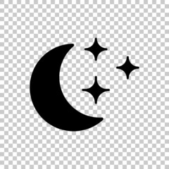 Half moon on night sky, simple icon. Black symbol on transparent background