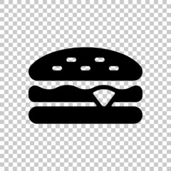Sandwich or hamburger, fast food, simple icon. Black symbol on transparent background