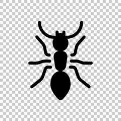 Simple ant, icon or logo. Black symbol on transparent background