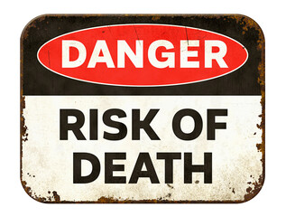 Vintage tin danger sign on a white background - Risk of death - 495867579