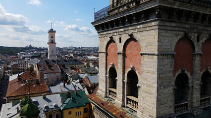 The old city of Lviv. Aerial photography
