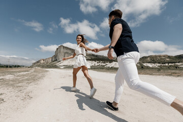 couple of man and woman in casual wear outdoor