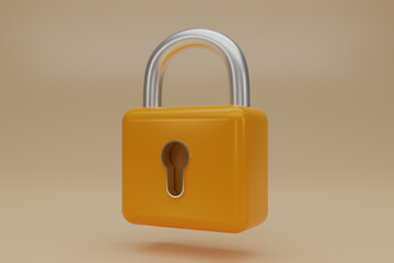 3D render yellow Padlock icon  isolated on yellow background. minimal yellow lock. 3d render illustration.