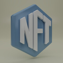 3D render blue NFT non-fungible token icon isolate on gray background. Crypto Icon or Logo Symbol. Crypto currency NFT token isolated on white background. 3D rendering illustration