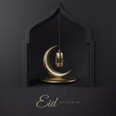 eid mubarak 3d rendering with elegant black background