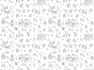 Say Yes to Safe Sex seamless pattern background icons set