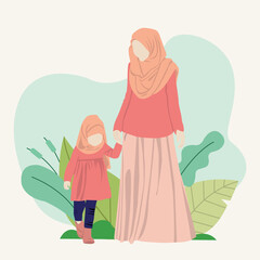 A muslimah mother with her daughter vector illustration