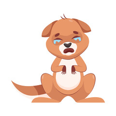Sad kangaroo crying cartoon vector illustration. Disappointed and unhappy mammal sitting and weeping on white background. Wildlife animal, marsupial, sadness concept