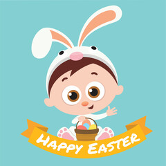 Obraz na płótnie Canvas A cute boy celebrating Easter day | Happy Easter day 