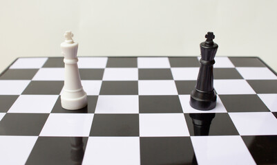 The concept of negotiations or dialogue in a hopeless situation. Two kings on a chessboard as a...