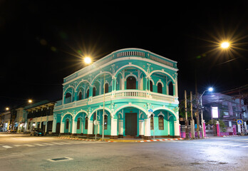 Fototapeta na wymiar Sino Portuguese Colourful and decorative house in Old Phuket Town Phuket thailand 