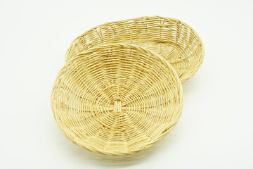 Glass tray made of rattan.