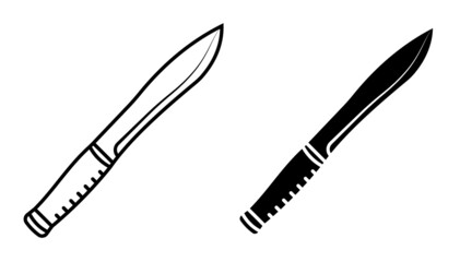 Linear icon, sharp combat army knife. Cold weapon hunter and soldier. Simple black and white vector isolated on white background