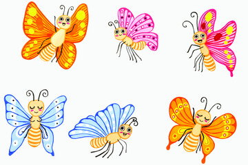Cute Butterfly  cartoon water color hand drawn collection