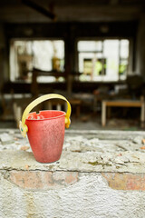 Broken, destroyd, abandoned kindergarten in Chernobyl Exclusion Zone, Lost toys, A broken plastic doll,  Ukraine, ghost town Pripyat..