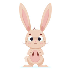 Fototapeta na wymiar Pretty rabbit on white background cartoon vector illustration. Lovely fluffy rodent or easter bunny with long ears and cute face standing and smiling. Wildlife animal concept