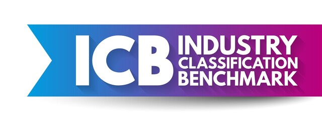 ICB Industry Classification Benchmark - system for assigning all public companies to appropriate subsectors of specific industries, acronym text concept background