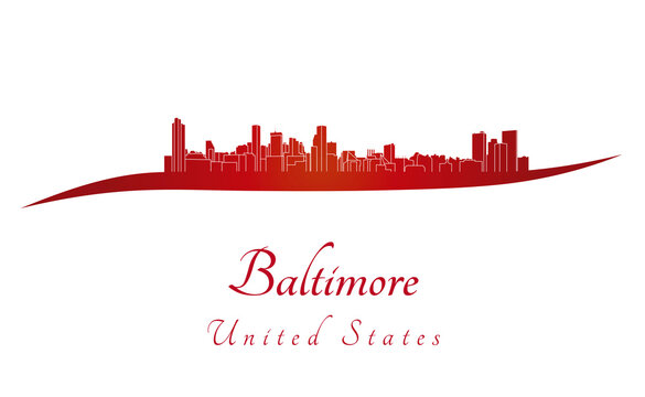 Baltimore skyline in red