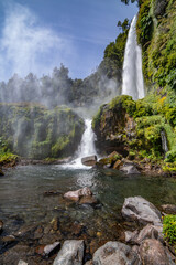 Fototapeta premium Patagonia el chalten secret waterfall in los glaciares national park argentina. mount fitz roy in the background
