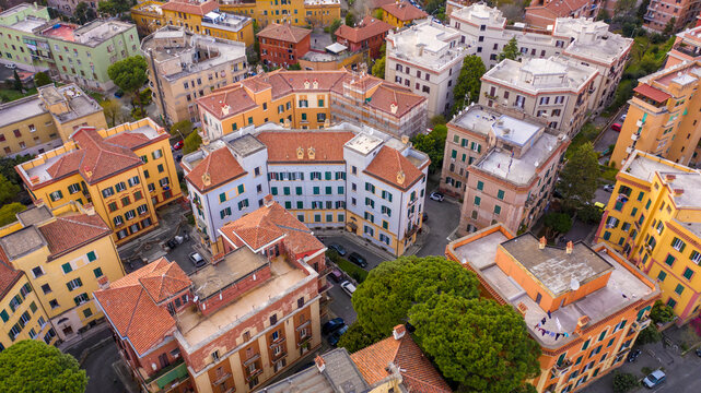 Aerial view of Garbatella, an urban zone of Rome in Italy.