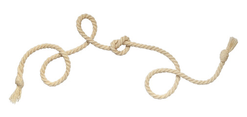 Beige cotton curled rope isolated on white - obrazy, fototapety, plakaty