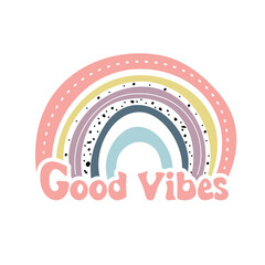 Hand drawing Rainbow and lettering Good Vibes.