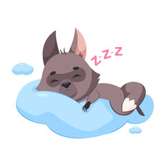 Cute wolf sleeping on cloud cartoon vector illustration. Pretty little mammal lying with closed eyes and relaxing. Wildlife animal, predator, sleep cycle concept