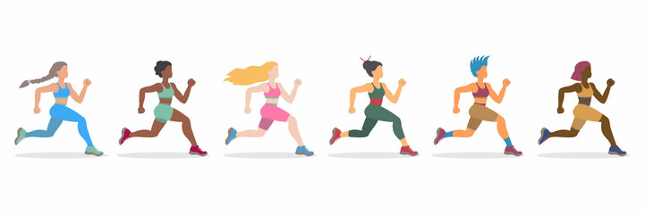 Fototapeta premium Running International Women on a White Background. vector illustration
