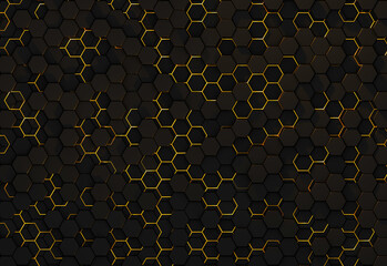 black hexagon pattern with golden outlines