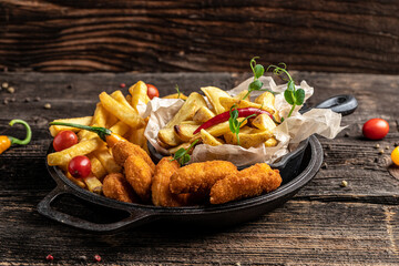 Baked potato wedges with herbs, homemade organic vegetable vegan vegetarian potato wedges snack, banner, menu, recipe, place for text