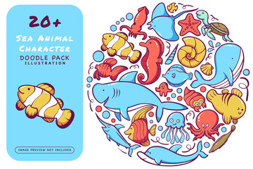 Sea Animal Character Doodle Pack