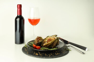 Concept of tasty food with grilled artichoke