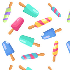 Seamless pattern with ice cream for summer prints, posters, wrapping paper, backgrounds, wallpaper, scrapbooking, textile, kids fashion, stationary, etc. Vector illustration