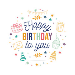 Happy Birthday to you - Vector Set - Cake, candles, gifts, streamer, party favors