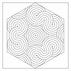 Abstract drawing of snaking lines in a hexagon box. Easy coloring page suitable for digital detox. EPS8 #480