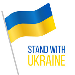 Waving flag of Ukraine on flagpole. Template for independence day poster design. Stand with Ukraine. Vector