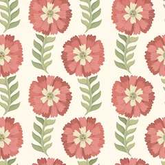 Tuinposter Floral ornament with green leaves and pink flowers on a white background. Seamless pattern for postcard, packaging, wrapping, scrapbooking, wallpaper, design, decoration.  © E.Nolan