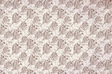 Raster illustration, monochrome retro background for design with watercolor flowers. Backdrop for postcard, wrapping, wrapping and scrapbooking. Floral ornament.