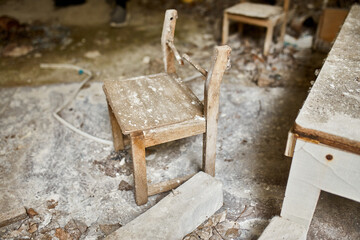 Fototapeta na wymiar Broken, destroyd, abandoned kindergarten in Chernobyl Exclusion Zone
