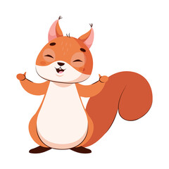 Squirrel showing thumbs up gesture cartoon vector illustration. Happy wildlife animal with big tail smiling with closed eyes, enjoying life. Rodent, gesturing concept