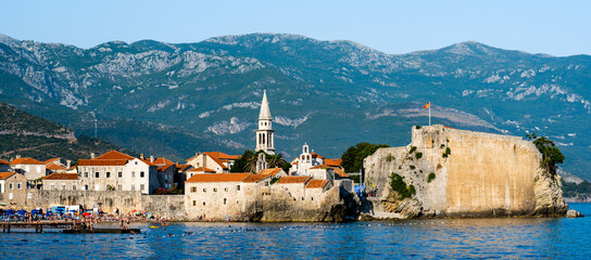 Panoramic view of old town Budva in Montenegro