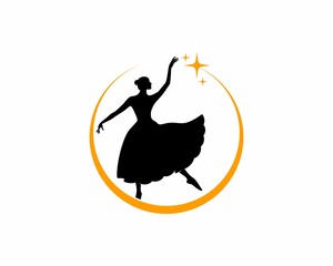 Woman ballerina in the circle with rising star logo
